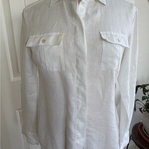 Tommy Bahama White Linen Button-Front Shirt with Chest Flap Pockets